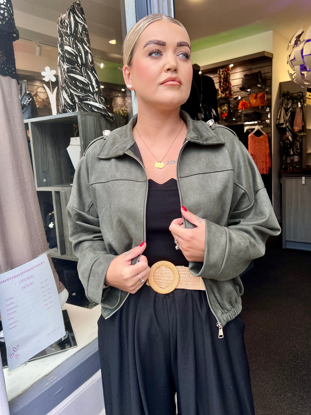 Tara Suede Bomber Jacket KHAKI