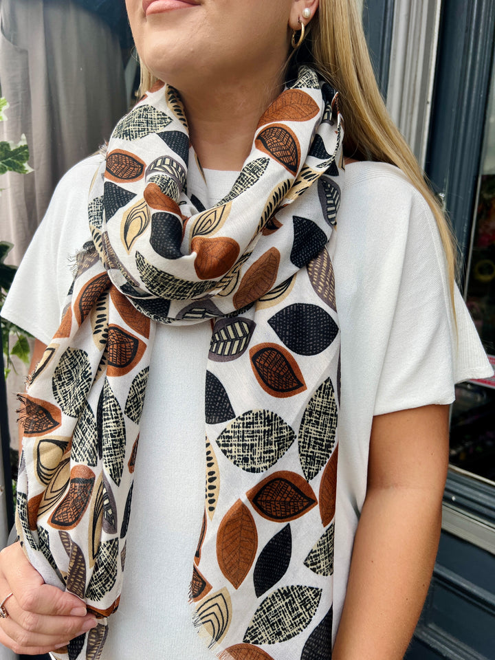Leaf Print Scarf BEIGE
