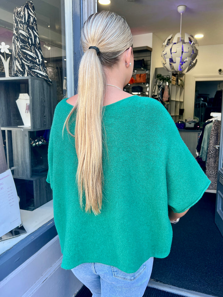 Sandi Italian Soft Knit Short Sleeve Jumper DARK GREEN