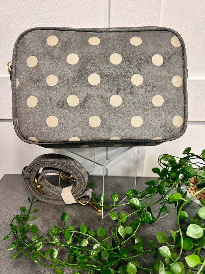 Polka Dot Suedette Camera Bag GREY