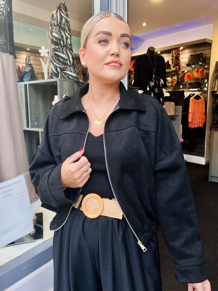 Tara Suede Bomber Jacket BLACK