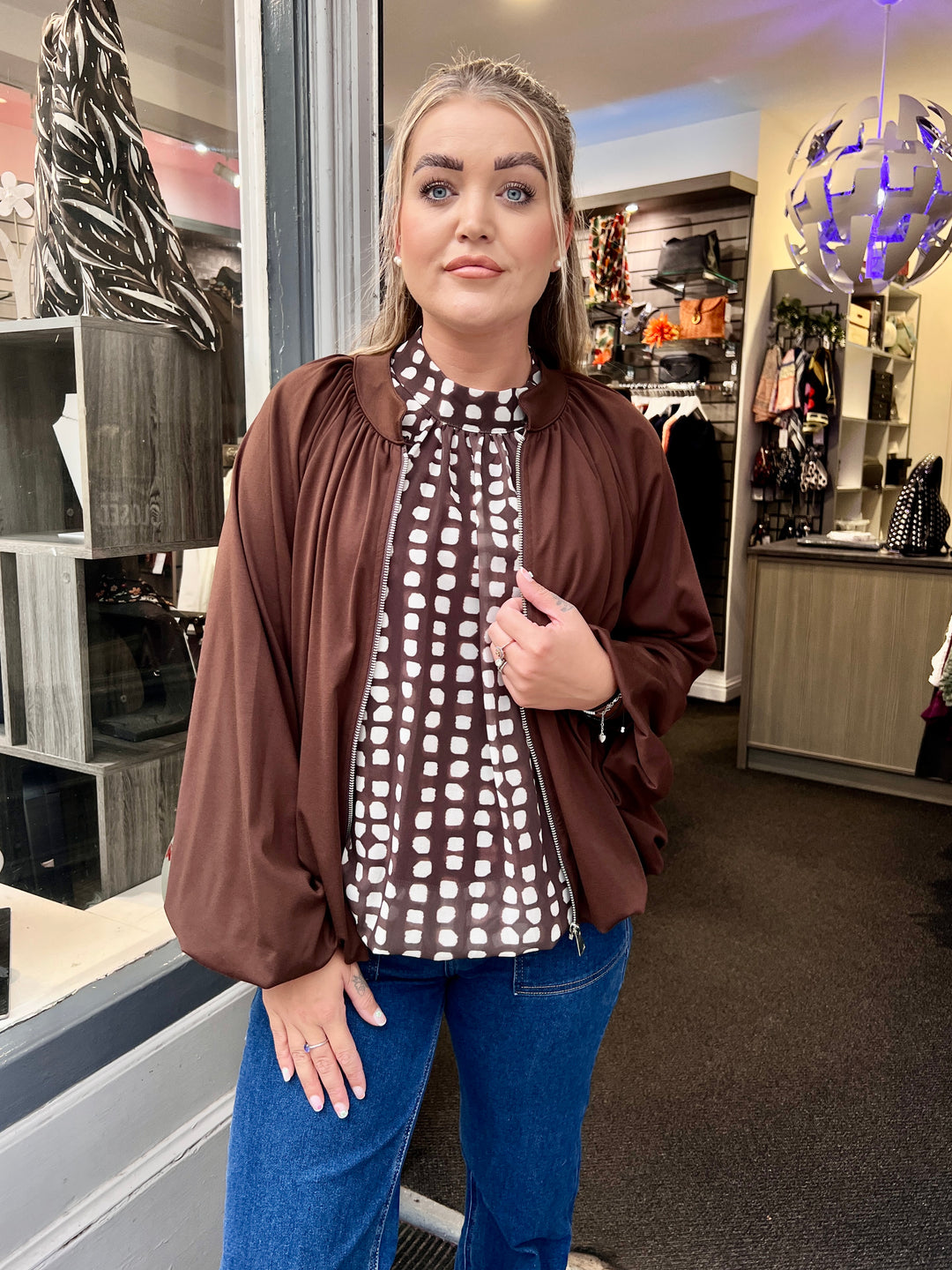 Dakota Jersey Bomber Jacket CHOCOLATE