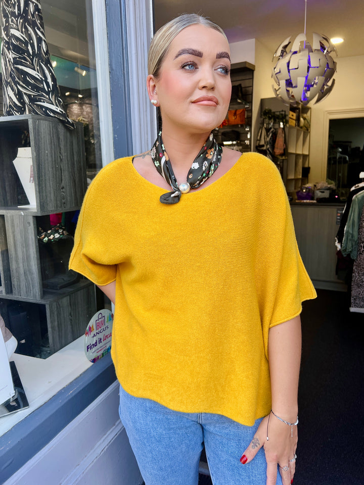 Sandi Italian Soft Knit Short Sleeve Jumper MUSTARD