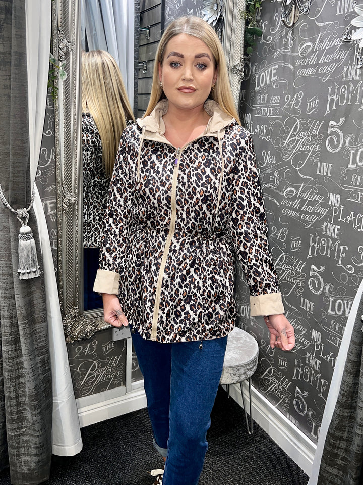 Roxy Animal Print Reversible Rain Coat BEIGE