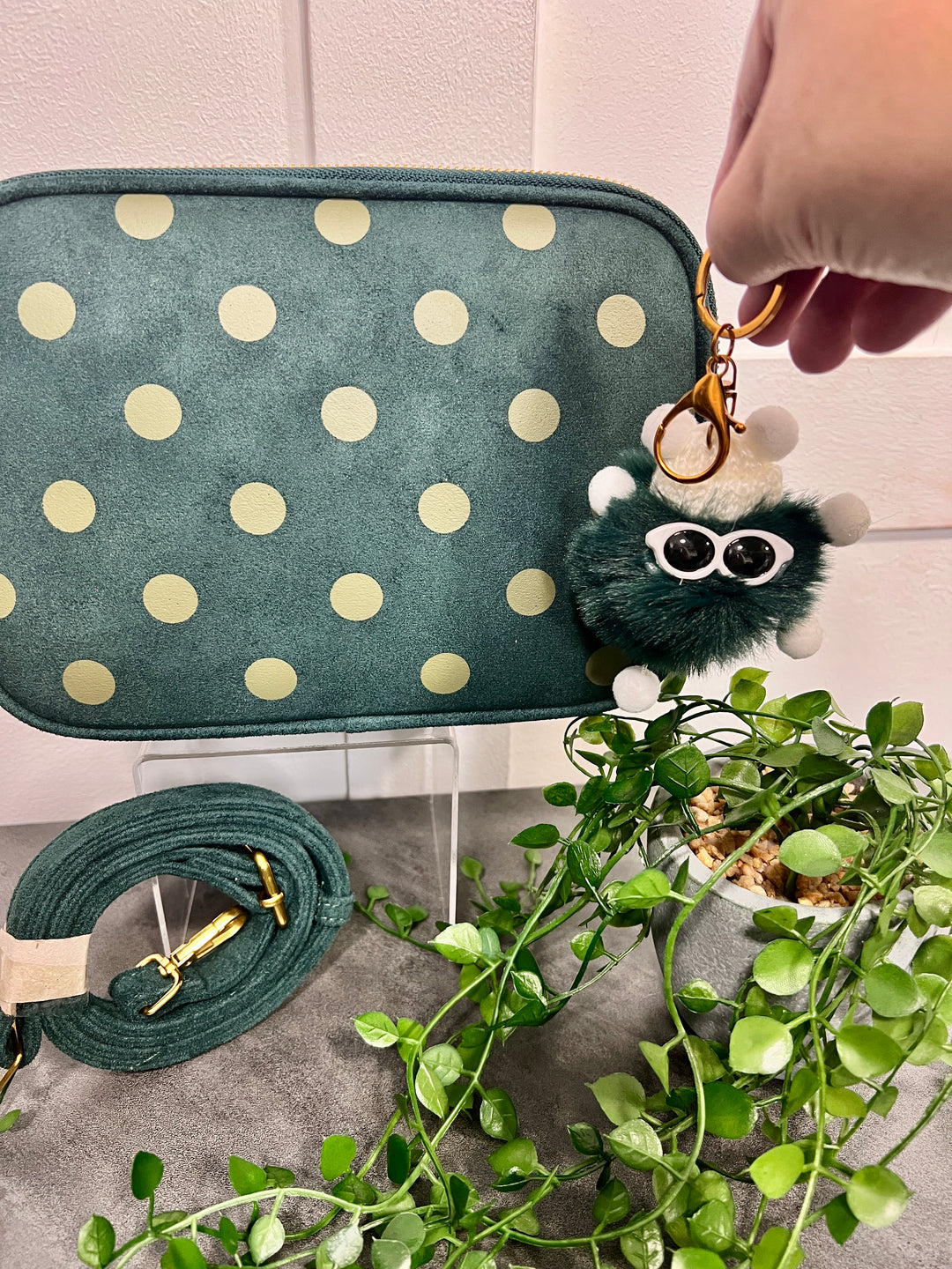 Polka Dot Suedette Camera Bag TEAL