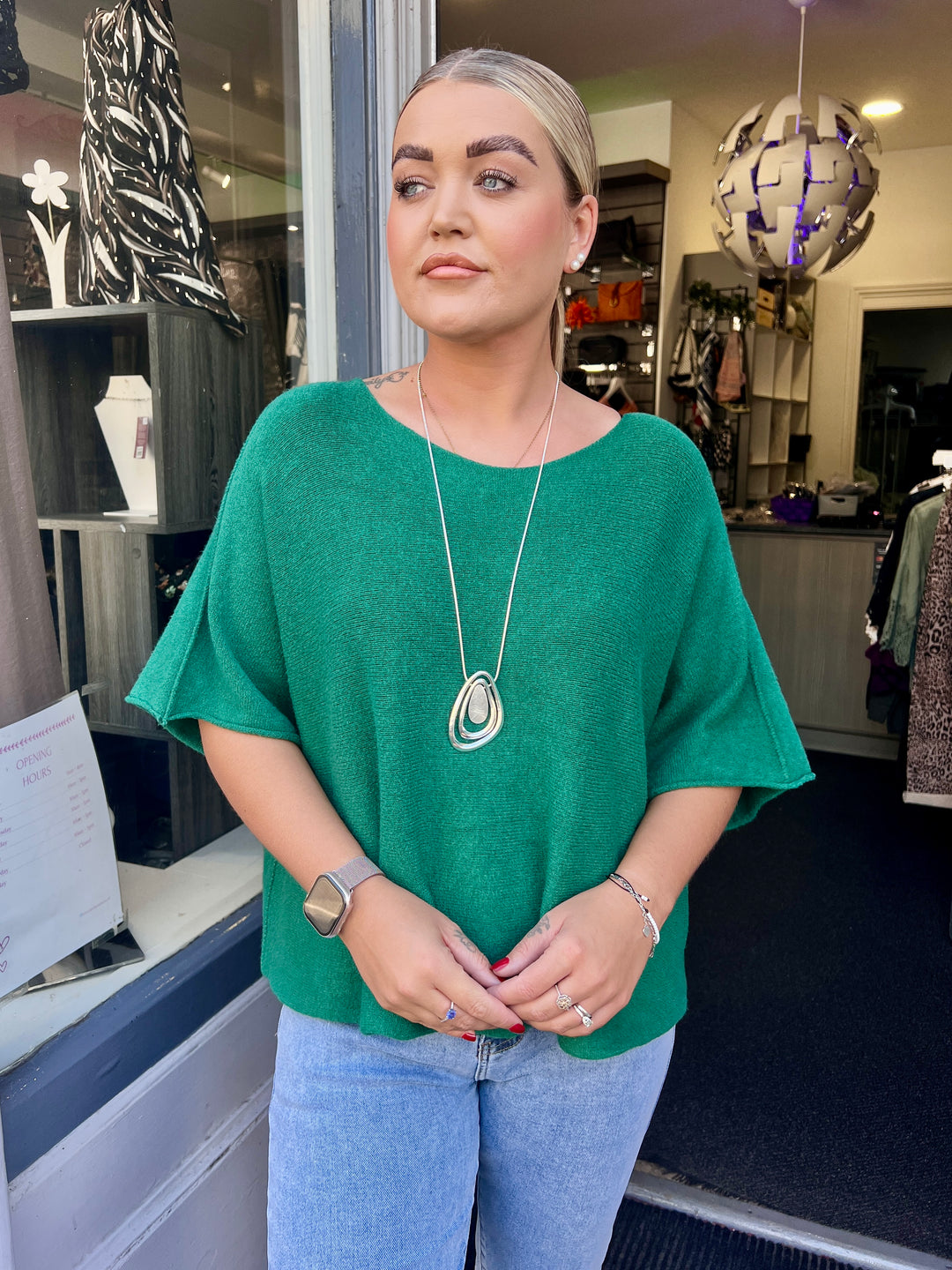 Sandi Italian Soft Knit Short Sleeve Jumper DARK GREEN