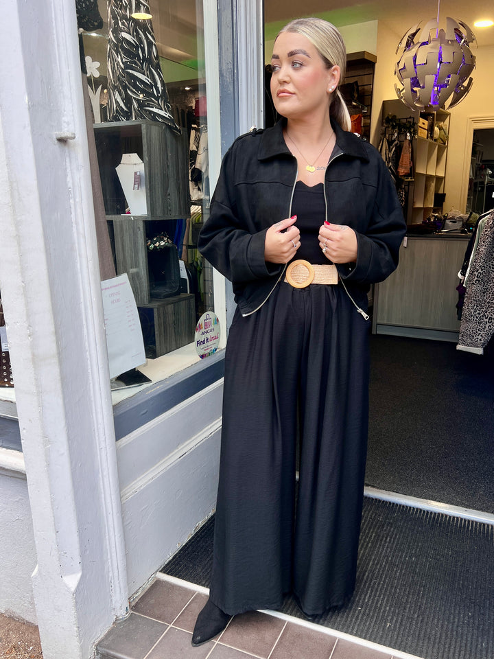 Tara Suede Bomber Jacket BLACK