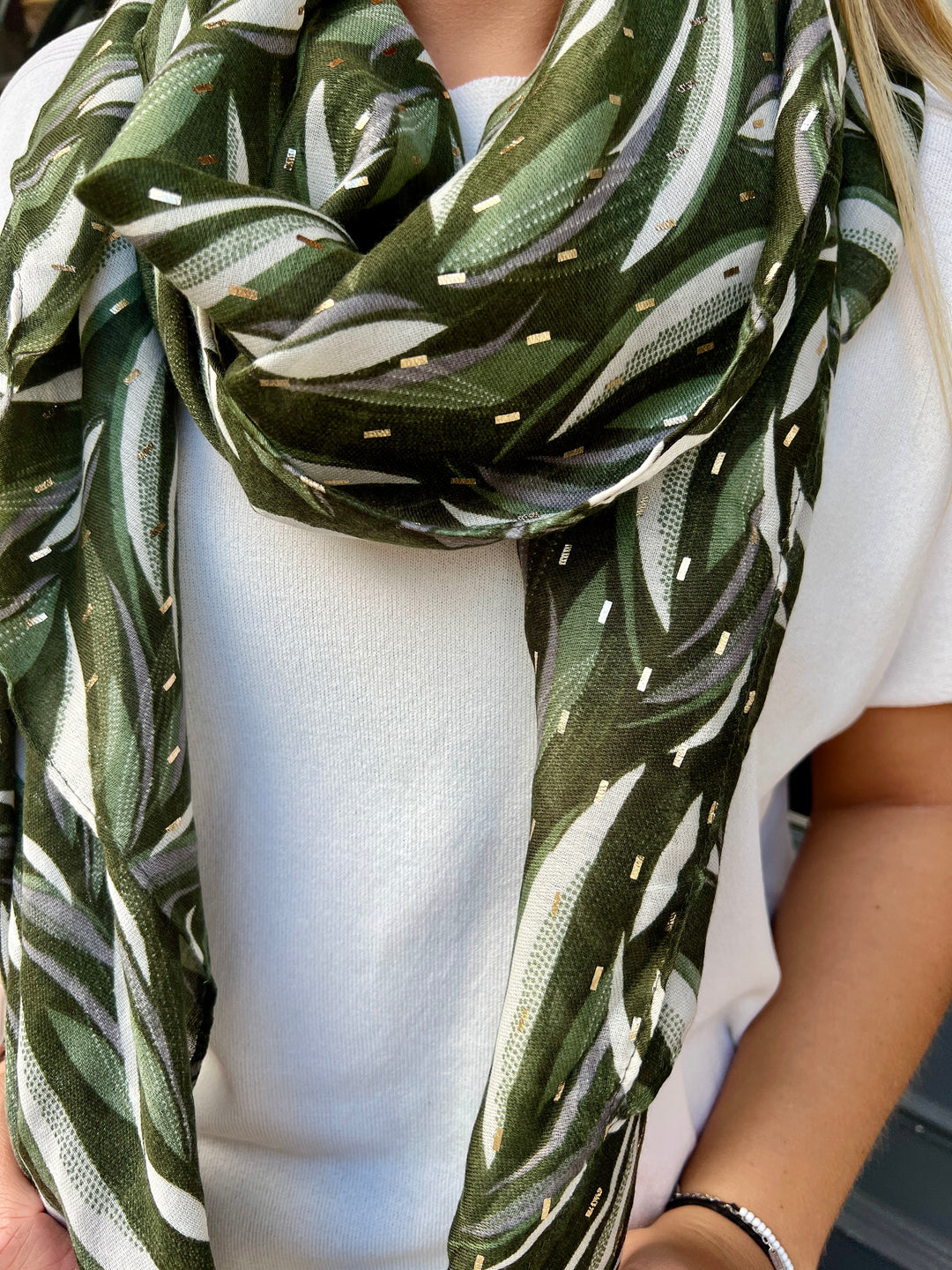 Bold Leaf Print Scarf KHAKI
