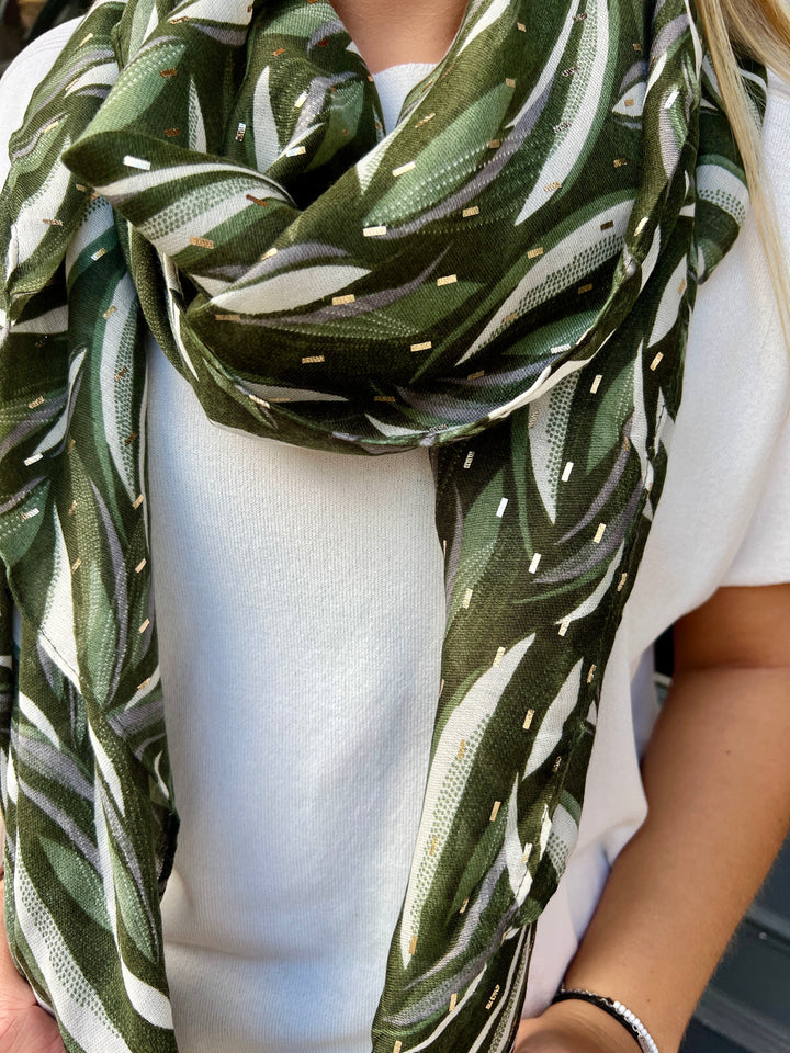 Bold Leaf Print Scarf KHAKI
