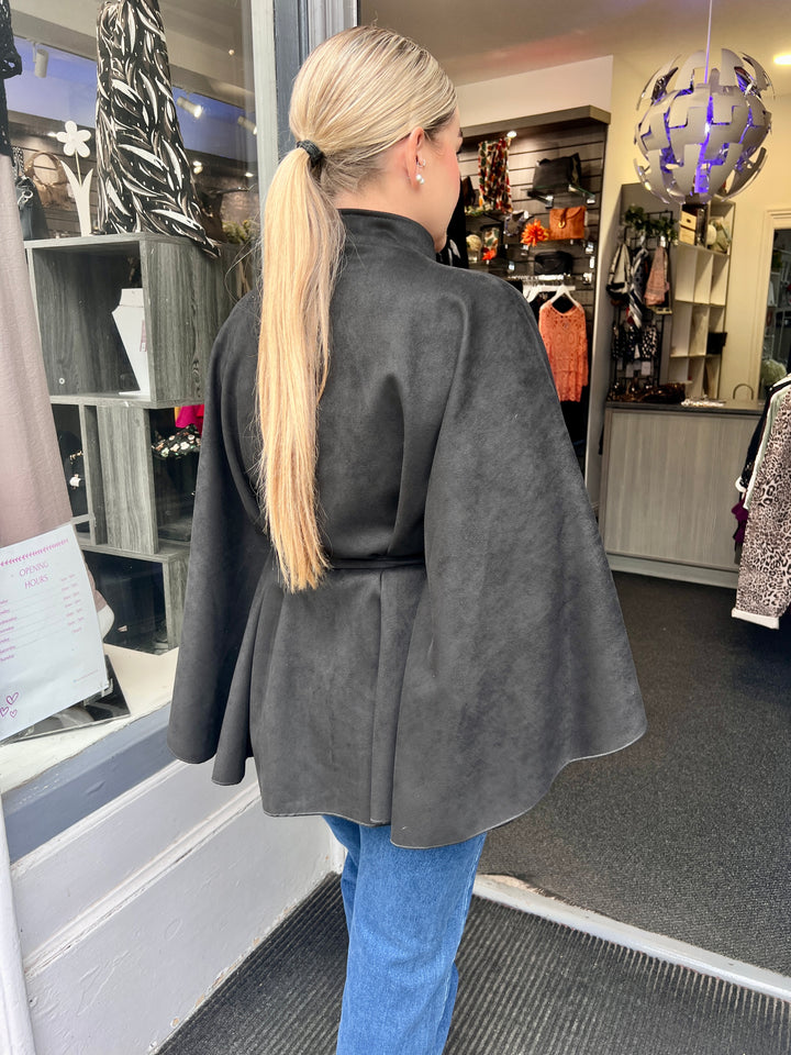Savannah Suede Belted Cape BLACK