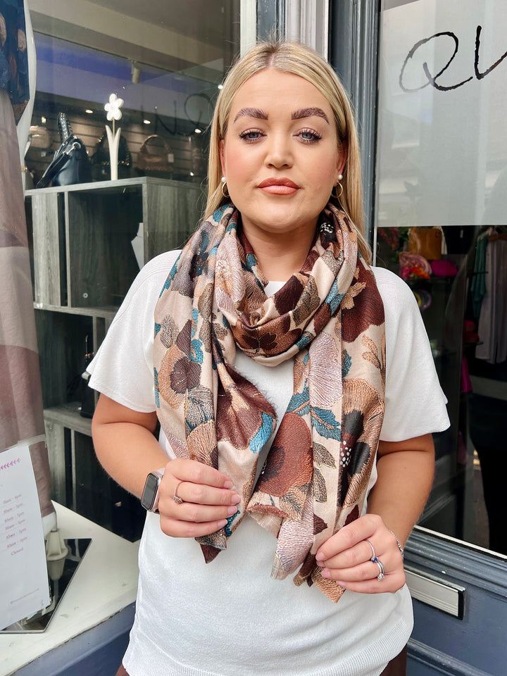 Elegant Flower Scarf MOCHA