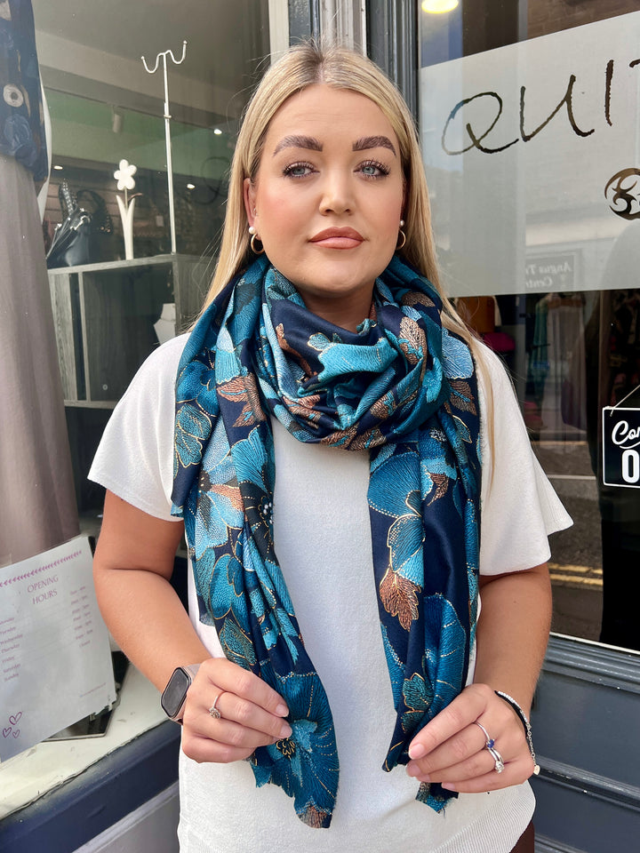 Elegant Flower Scarf NAVY