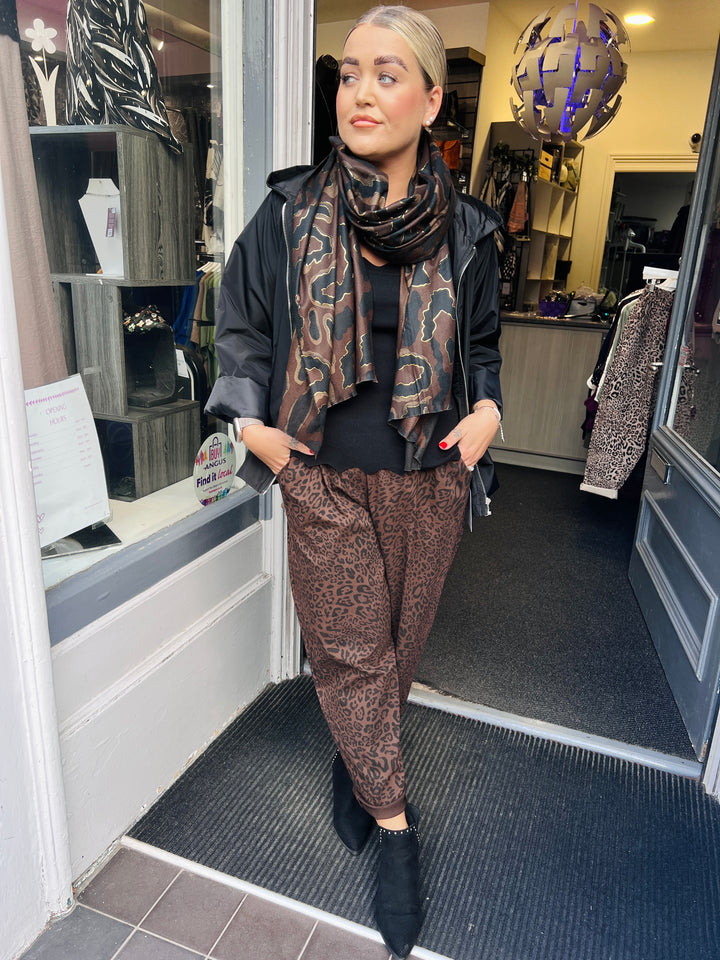 Animal Print Barrel Leg Magic Trousers CHOCOLATE