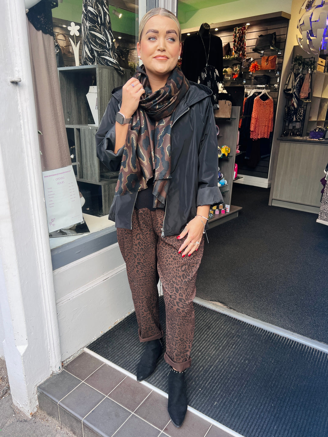 Animal Print Barrel Leg Magic Trousers CHOCOLATE