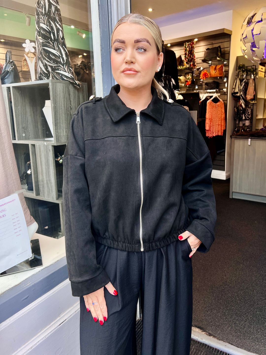 Tara Suede Bomber Jacket BLACK