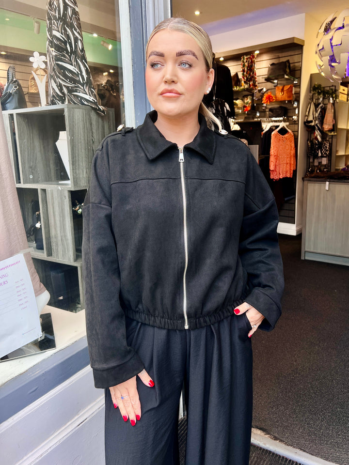Tara Suede Bomber Jacket BLACK