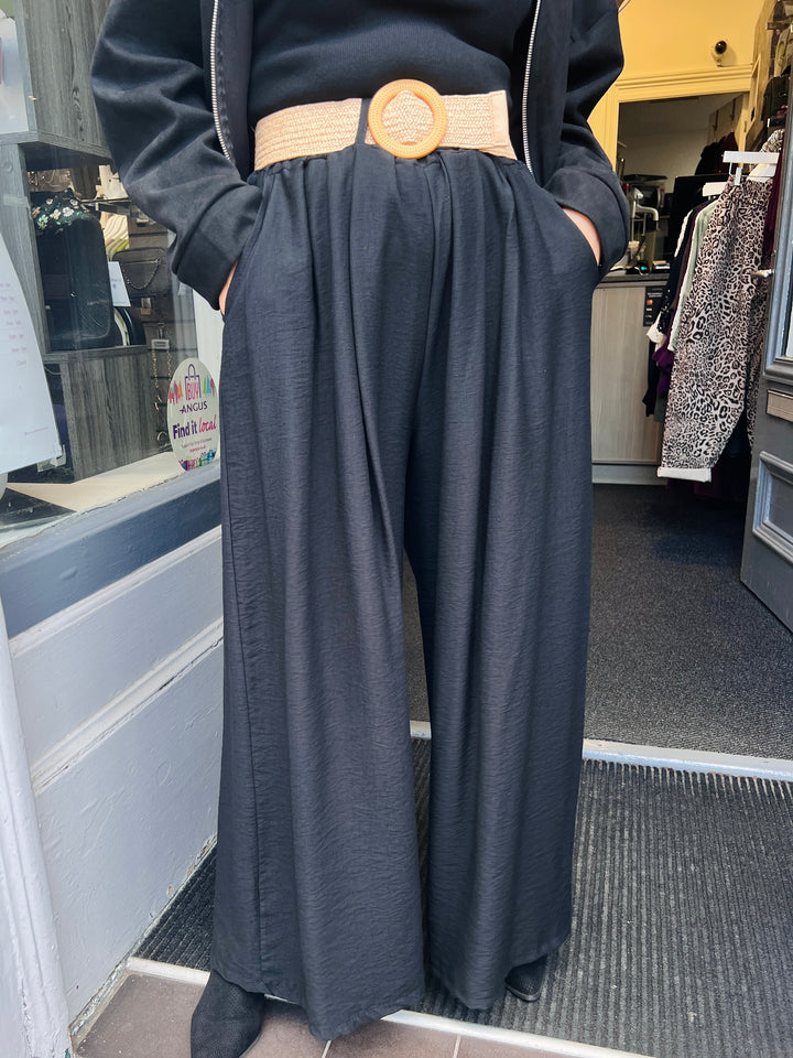 Blaire Wide Leg Belted Trousers BLACK