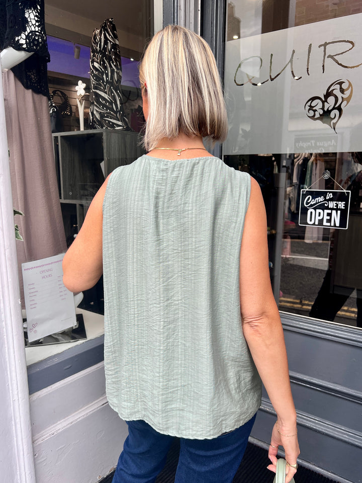 Lilly Beaded Neck Top KHAKI