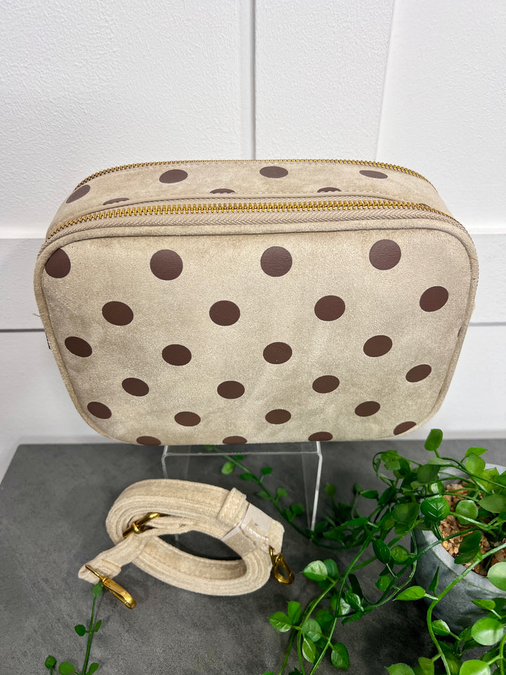 Polka Dot Suedette Camera Bag BEIGE/BROWN