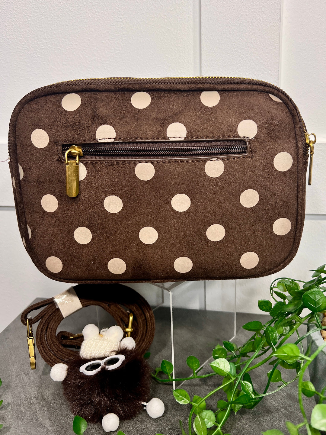 Polka Dot Suedette Camera Bag CHOCOLATE