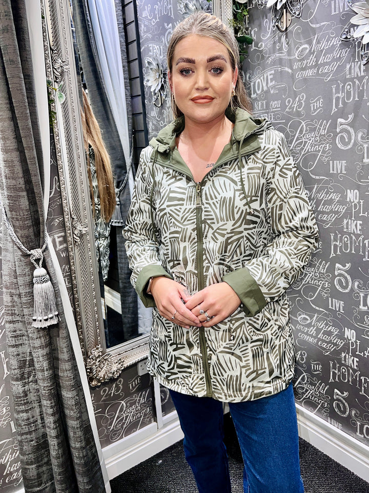 Zoe Abstract Print Reversible Rain Coat KHAKI Size