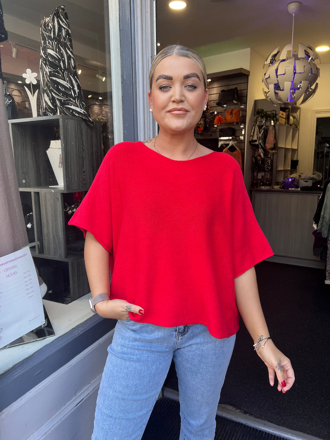Sandi Italian Soft Knit Short Sleeve Jumper RED