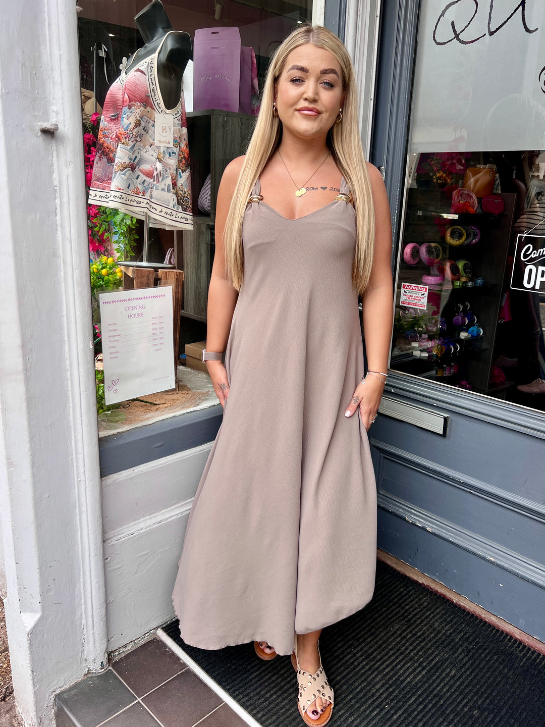 Aria Gold Buckle Maxi Dress MOCHA