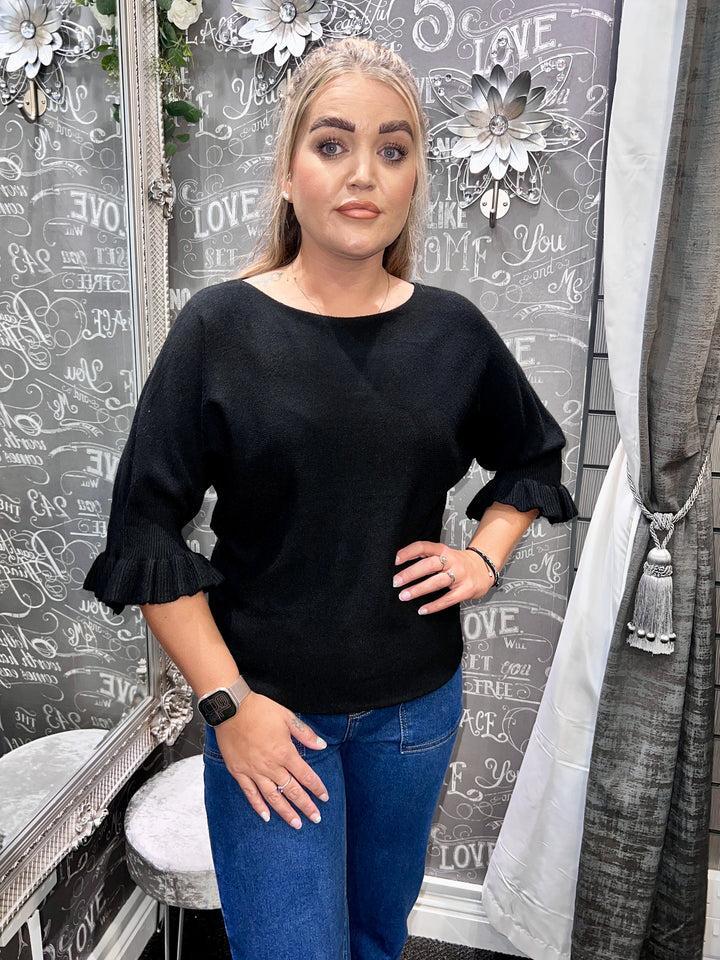 Paige Frill Sleeve Knit BLACK