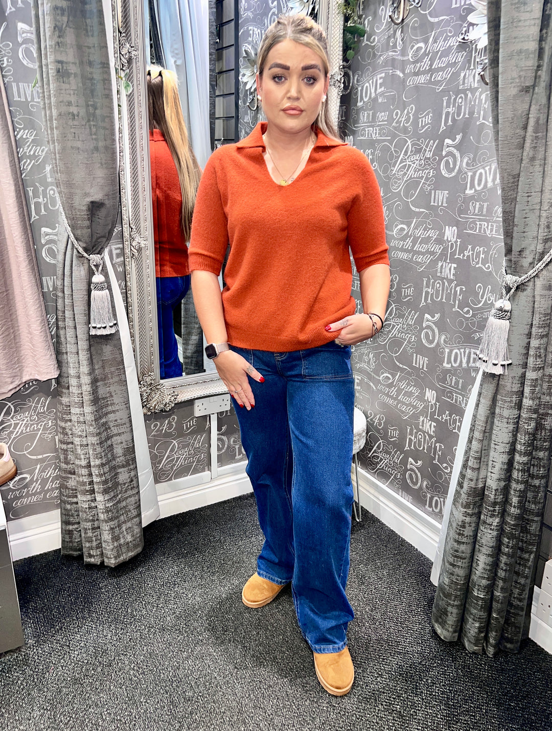 Tamsin Short Sleeve Polo Knit RUST