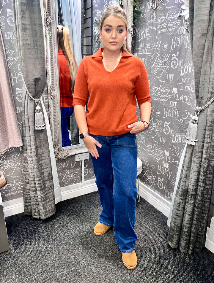 Tamsin Short Sleeve Polo Knit RUST