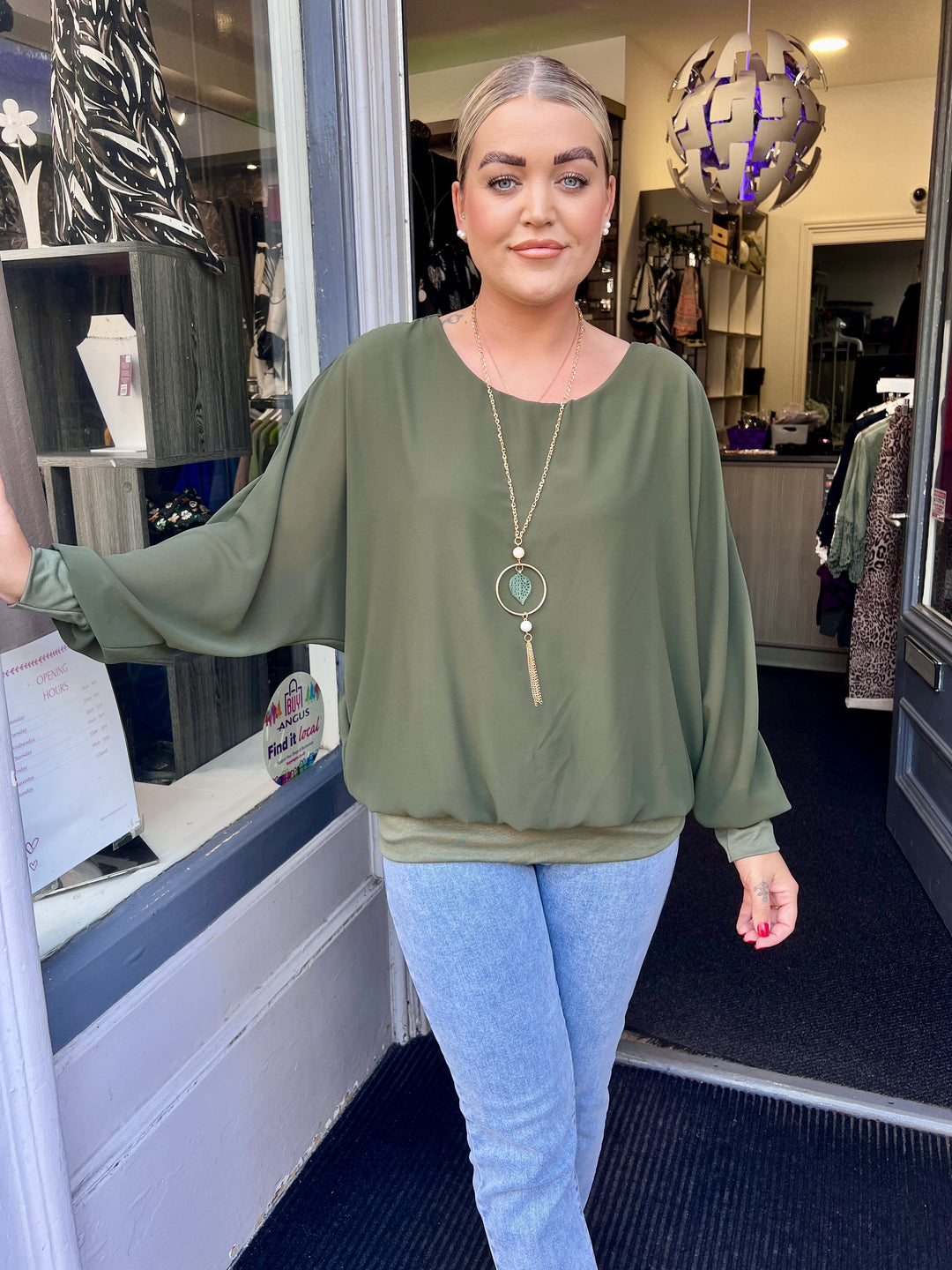 Mia Long Sleeve Chiffon Blouse KHAKI