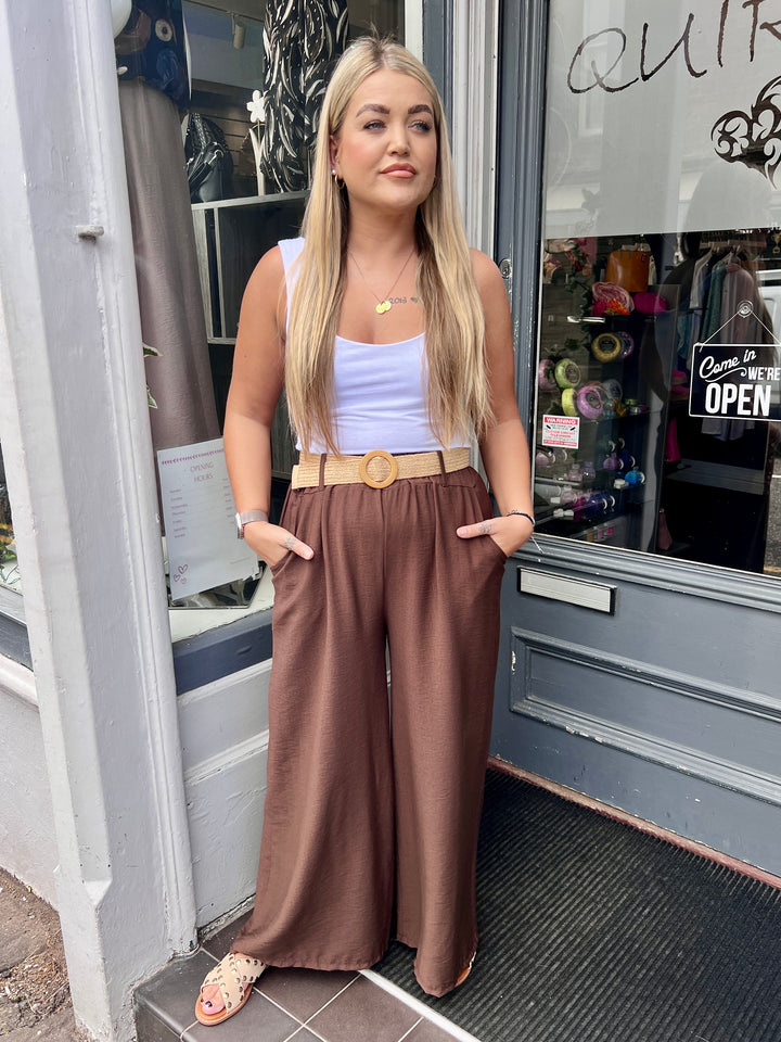 Isla Wide Leg Trousers With Belt CHOCOLATE