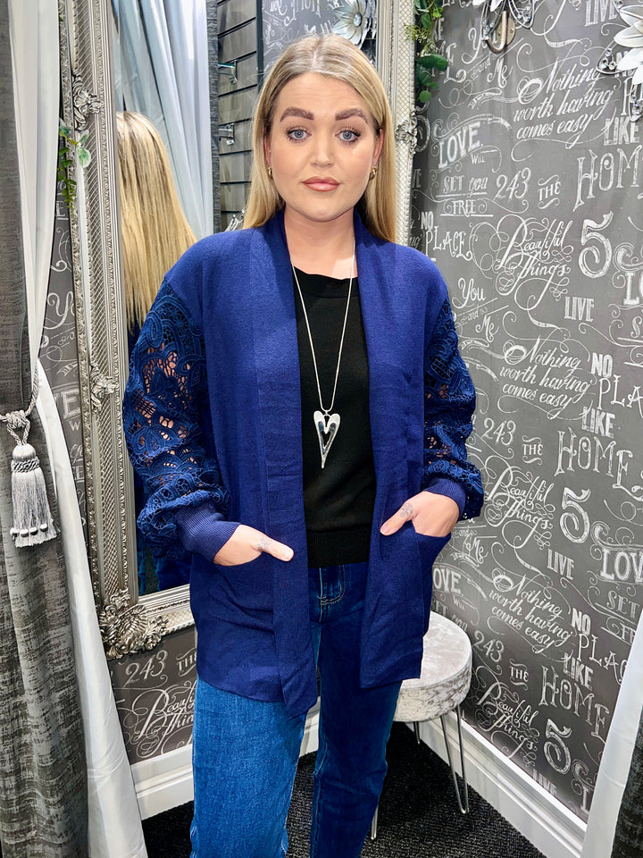 Rhianna Guipure Lace Sleeve Cardigan NAVY