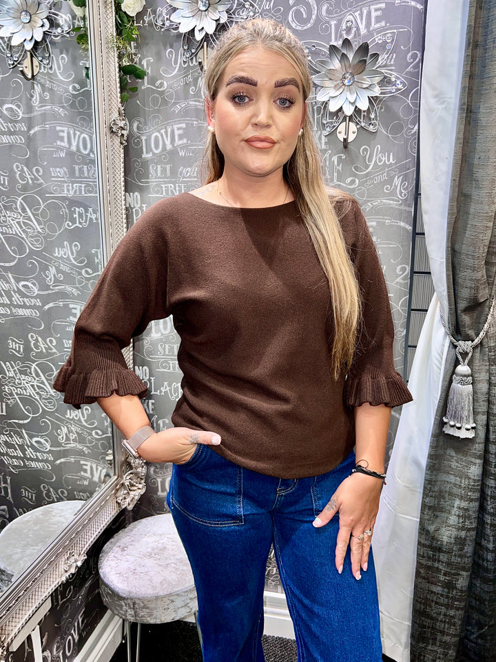 Paige Frill Sleeve Knit CHOCOLATE
