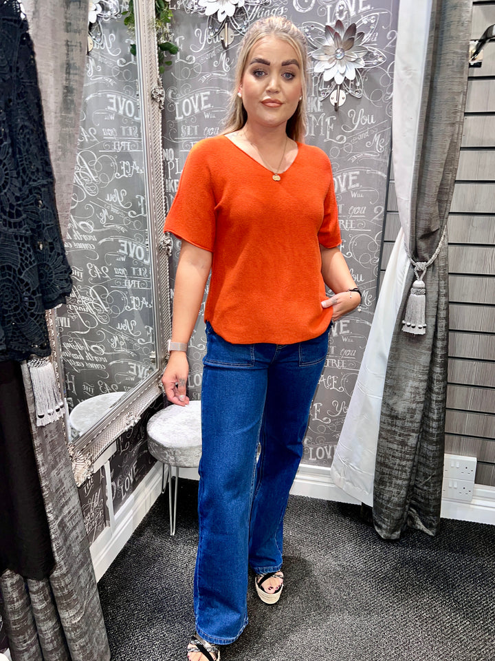 Brooke V Neck Fine Knit RUST