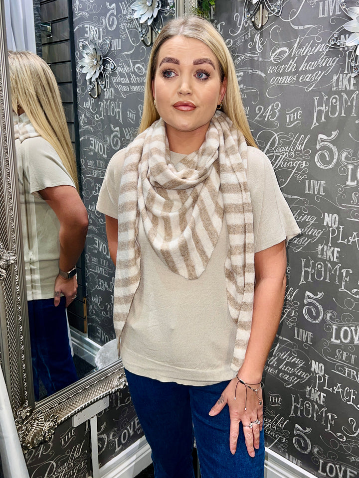 Striped Triangle Scarf TAUPE/BEIGE