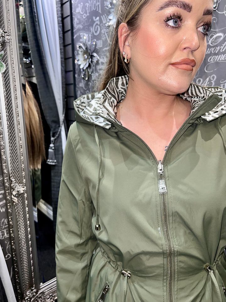 Zoe Abstract Print Reversible Rain Coat KHAKI Size