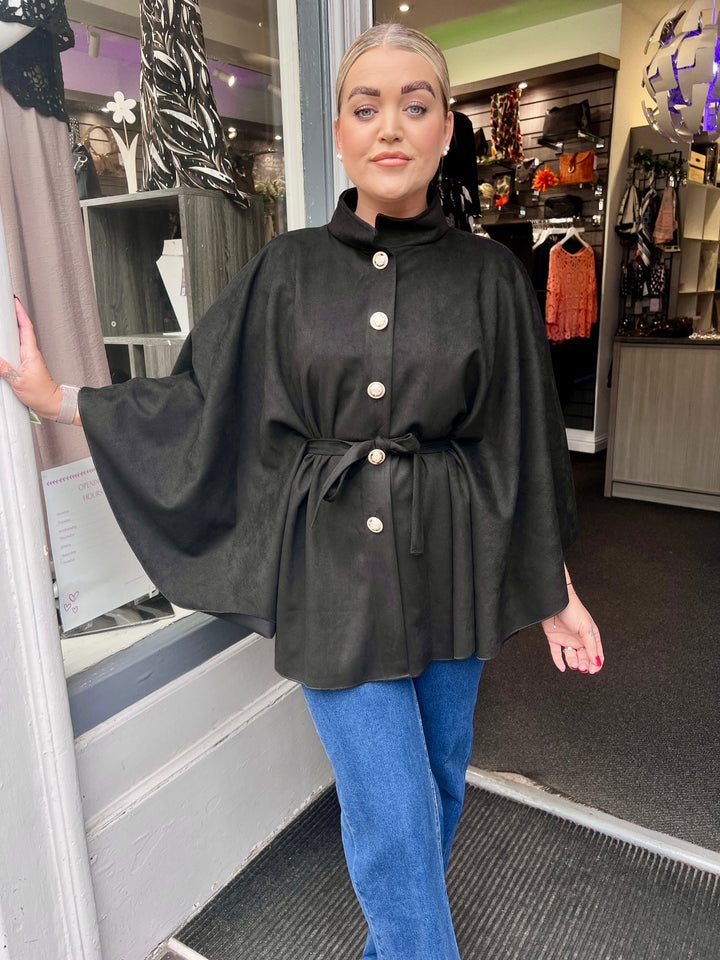 Savannah Suede Belted Cape BLACK