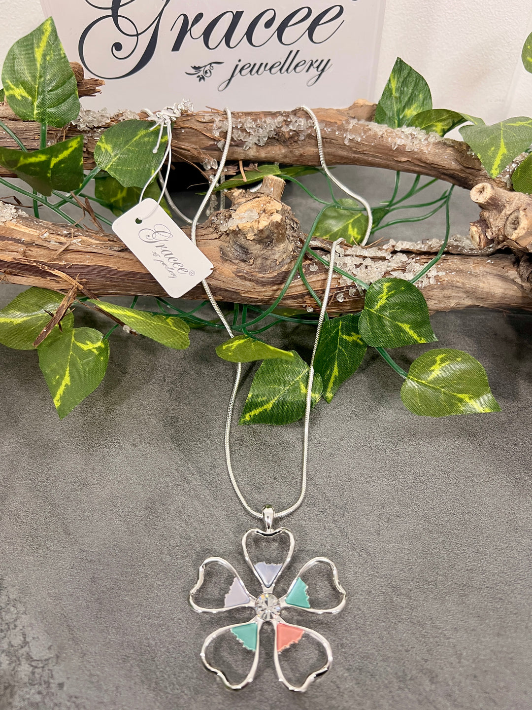 Gracee Long Coloured Flower SILVER