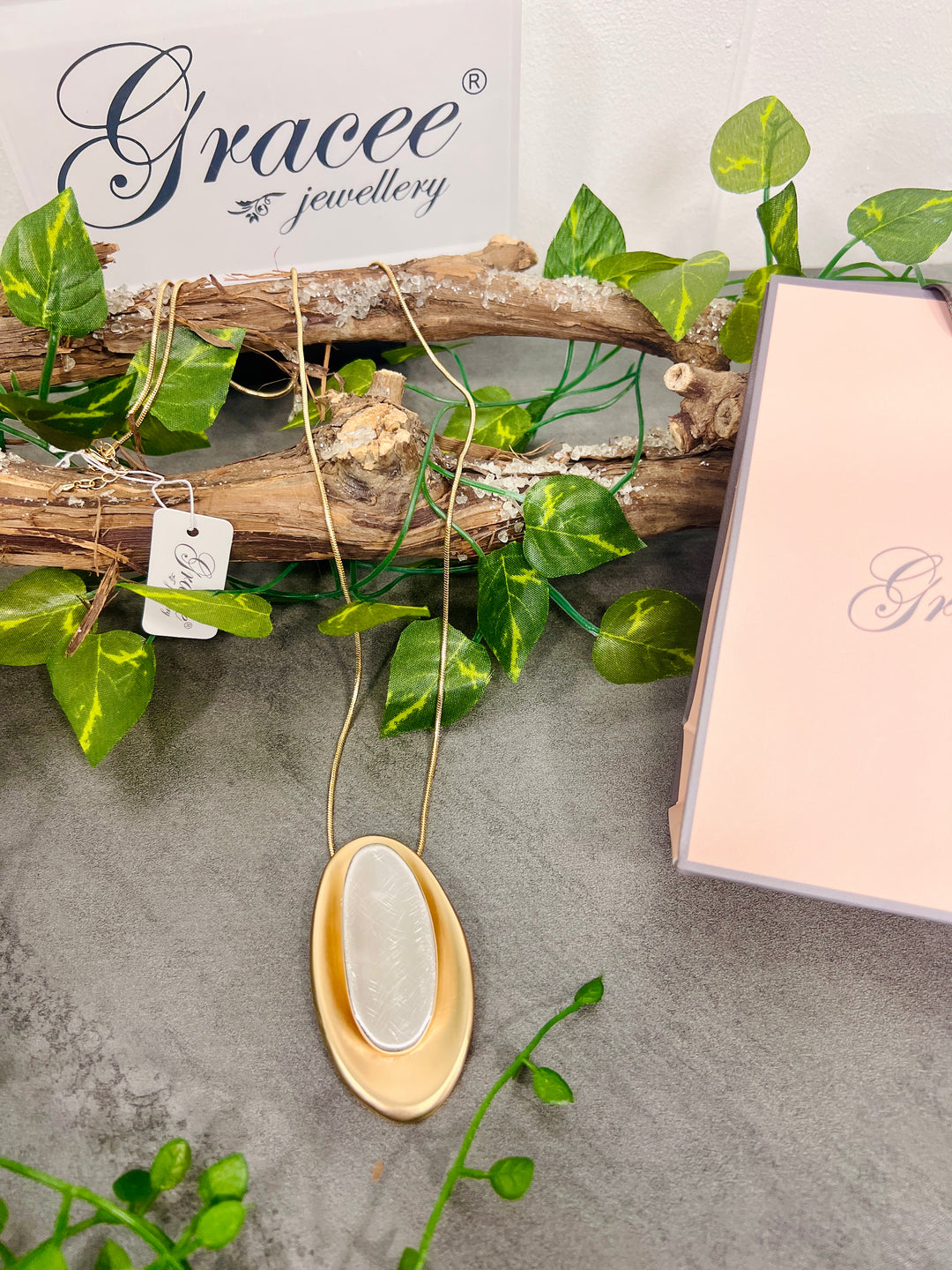 Gracee Two Tone Brushed Oval Necklace SILVER/GOLD