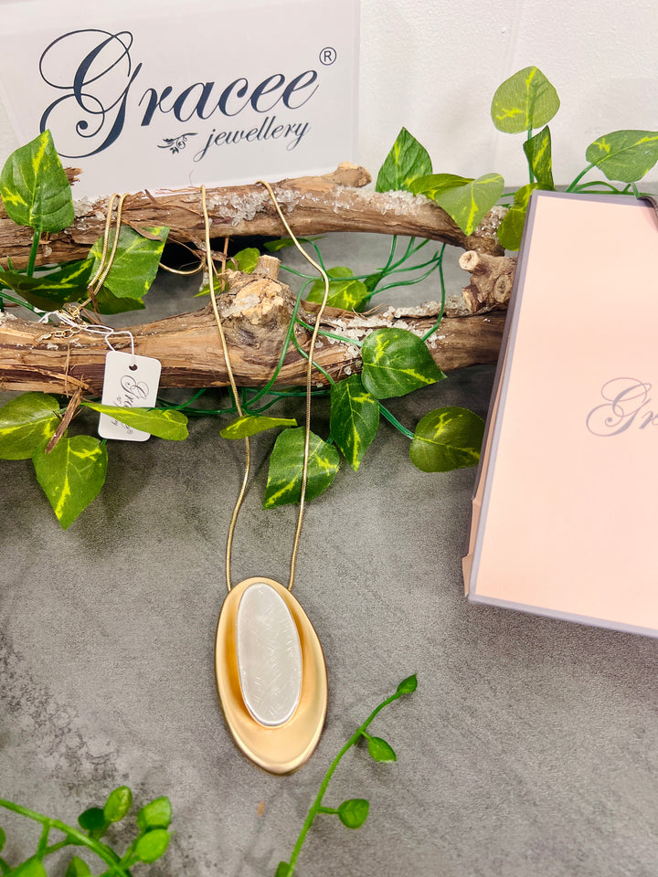 Gracee Two Tone Brushed Oval Necklace SILVER/GOLD