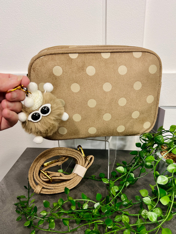 Polka Dot Suedette Camera Bag BEIGE