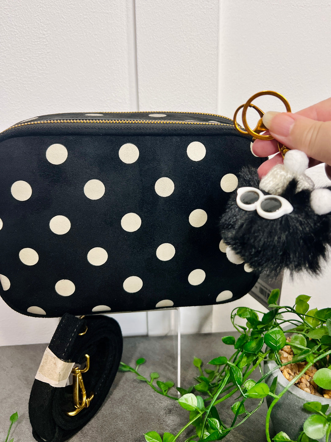 Polka Dot Suedette Camera Bag BLACK
