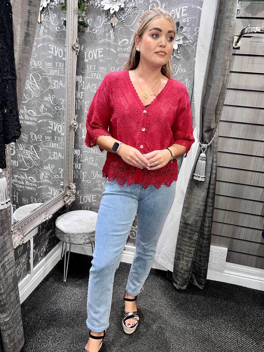 Rhona Floral Lace Blouse WINE