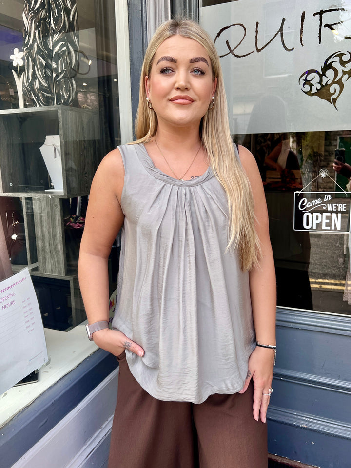 Naomi Silk Cowl Neck Vest Top STONE