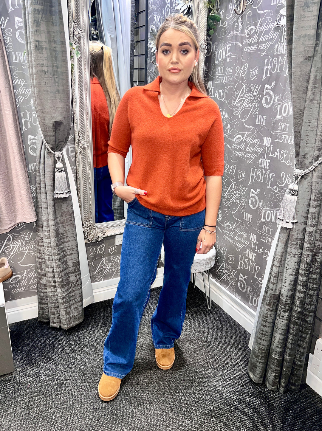 Tamsin Short Sleeve Polo Knit RUST