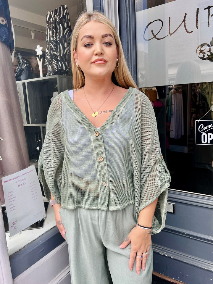 Harley Mesh Button Cardigan LIGHT KHAKI
