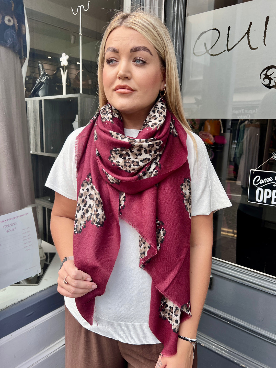 Animal Print Heart Scarf WINE