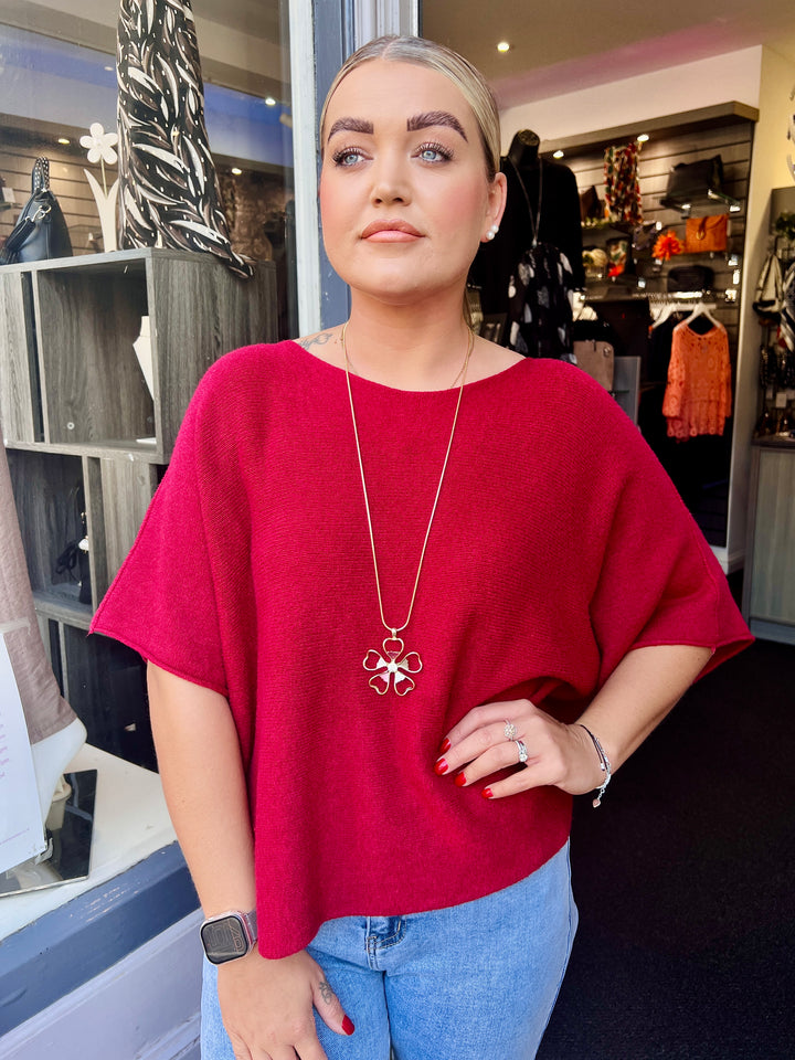 Sandi Italian Soft Knit Short Sleeve Jumper BURGUNDY