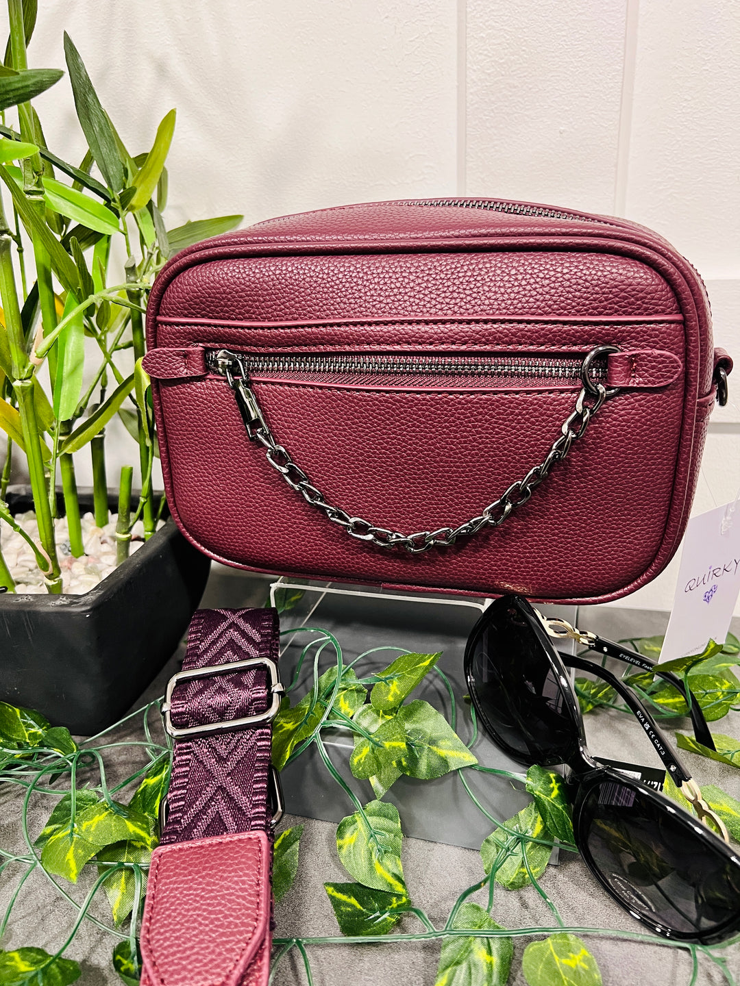 Edith Chain Detail Camera Bag BURGUNDY